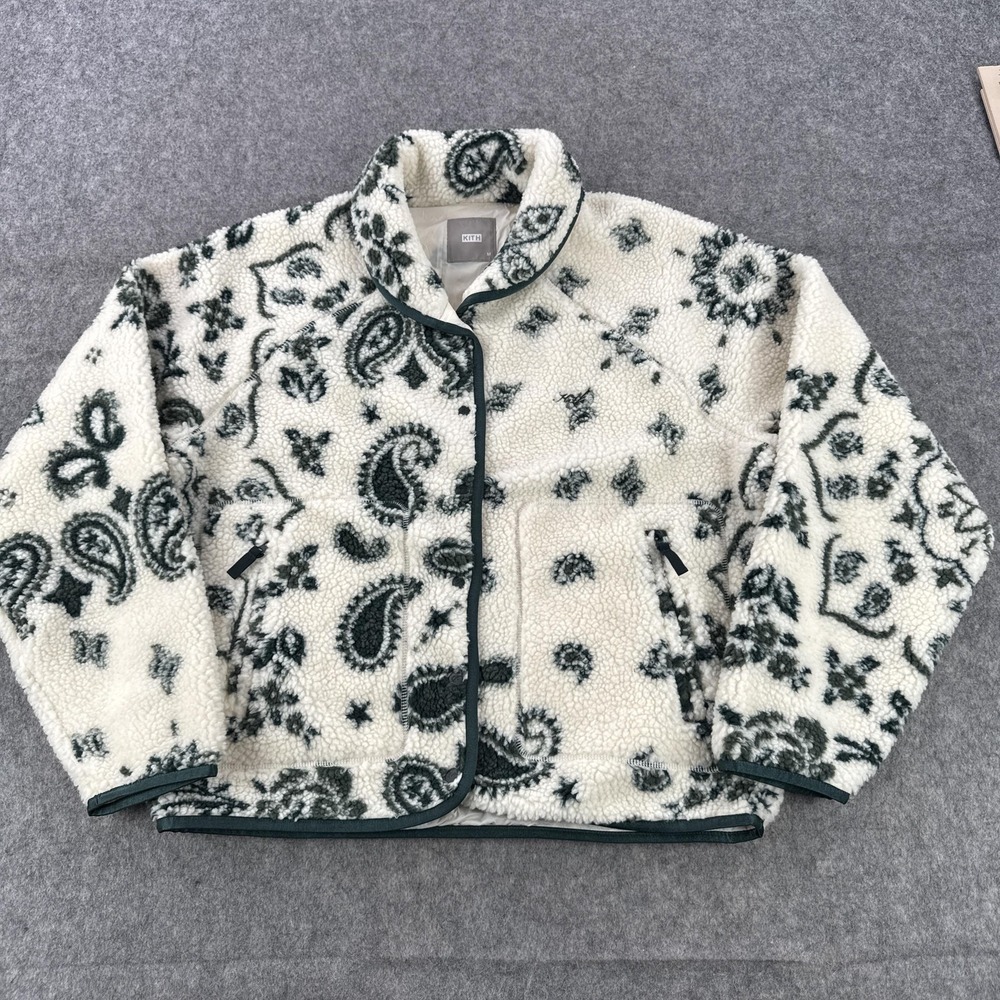 Kith Pinehurst Sherpa Fleece Jacket Mens Medium White Paisley Bandana Bomber